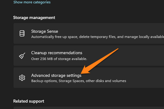 Advanced storage settings
