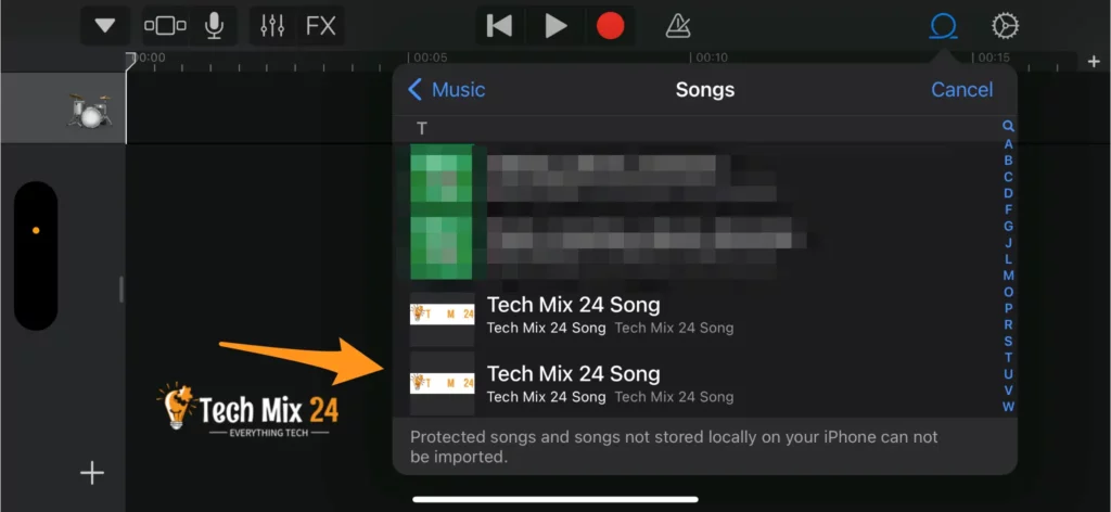Choose the audio file or song