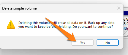 How to remove partition Windows 11 Click on Yes