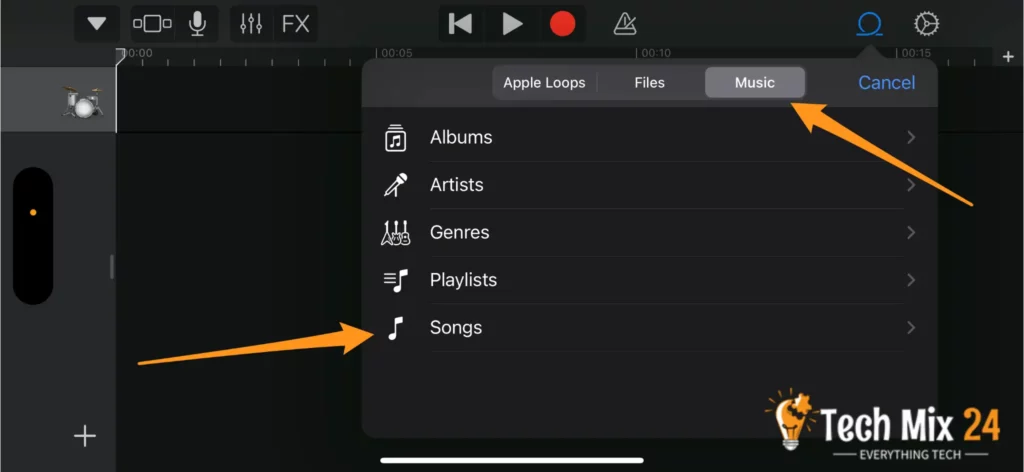 Music and then choose Songs