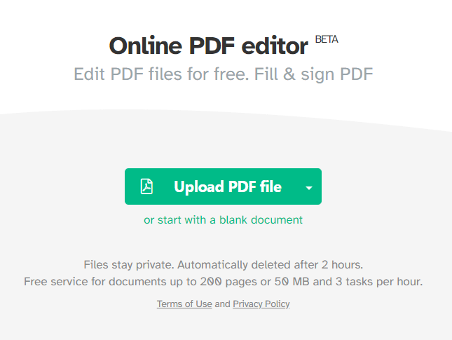 Image from website: Sejda PDF Editor