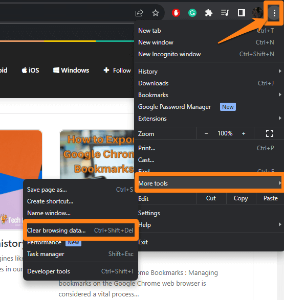 Image from: The three points How to clear Google Chrome history