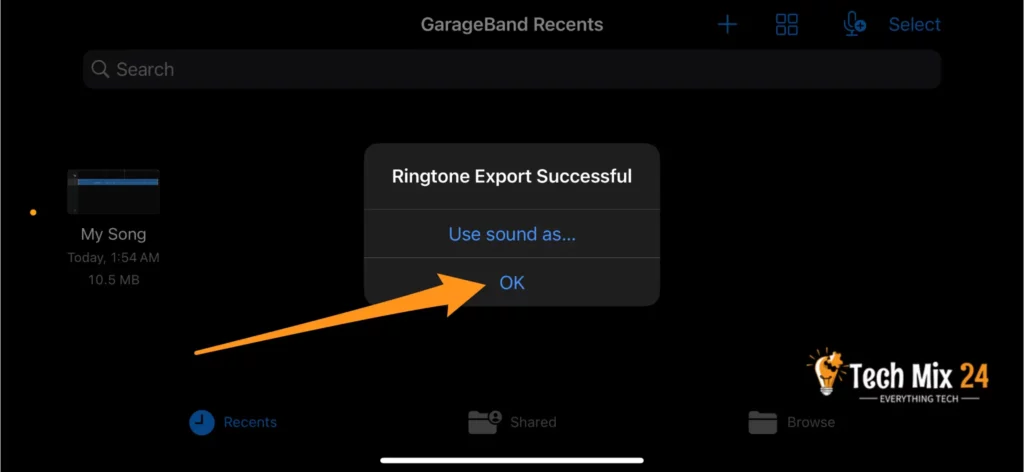 ringtone has been successfully exported