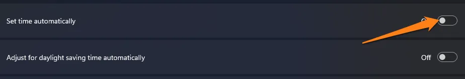 Activate the Set time automatically