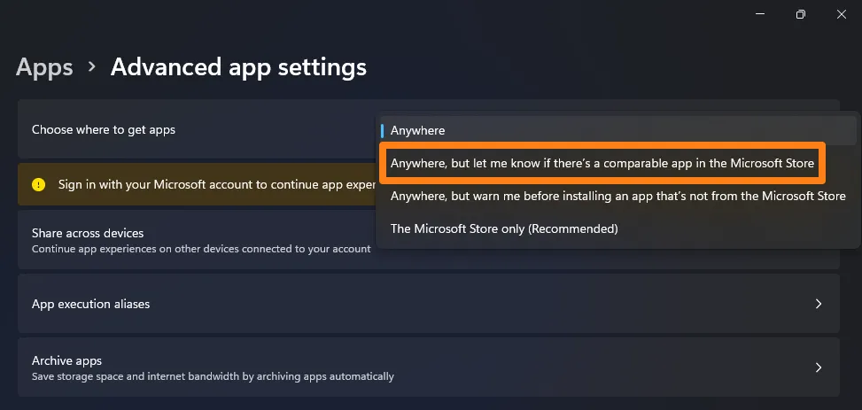 Change option