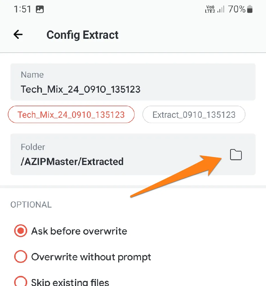 Choose extraction folder