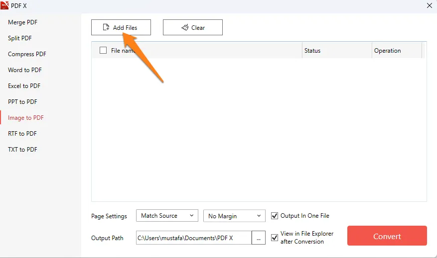Click Add Files How To convert PNG to PDF on Windows 11