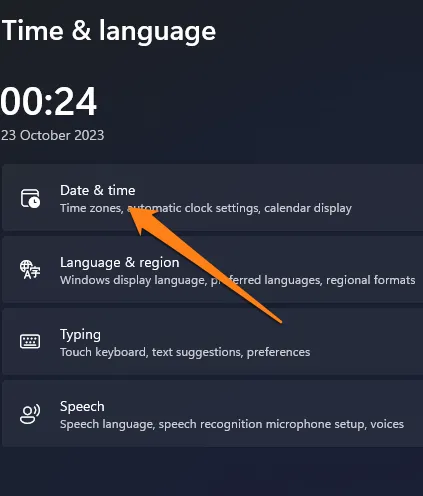 Click on Date And Time