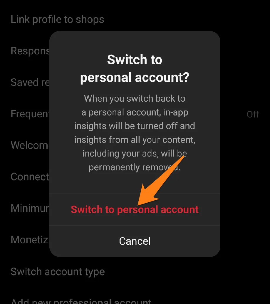 Click on Switch to Personal Account
