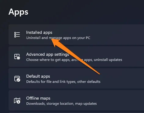click on the installed apps