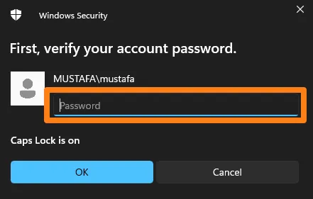 Enter Local account password