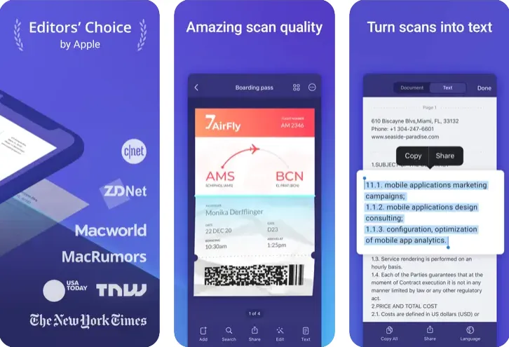 Top 10 Document Scanning Apps for iPhone Image from: Scanner Pro