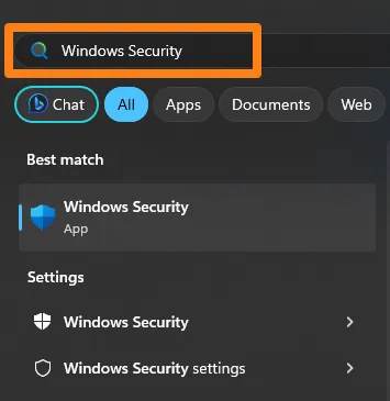 Search for Windows Security