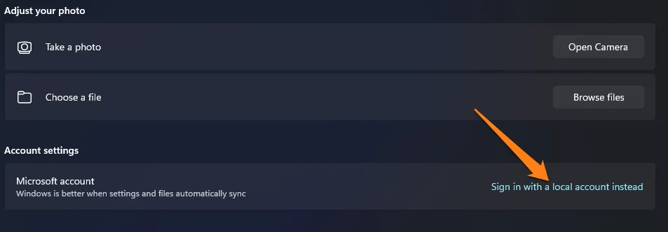 Click Sign in with a local account instead