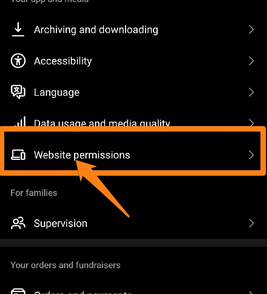 click on Website Permissions