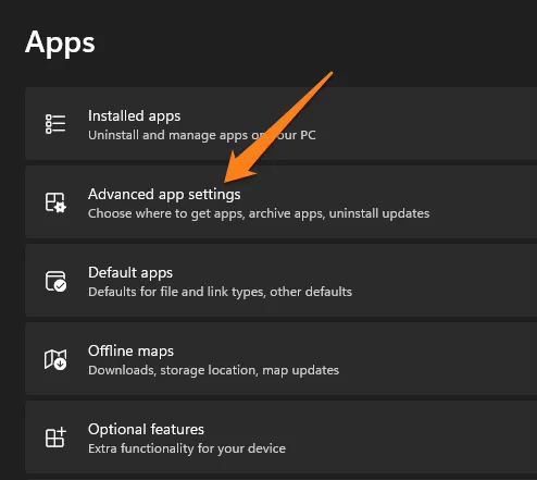 click advanced app settings