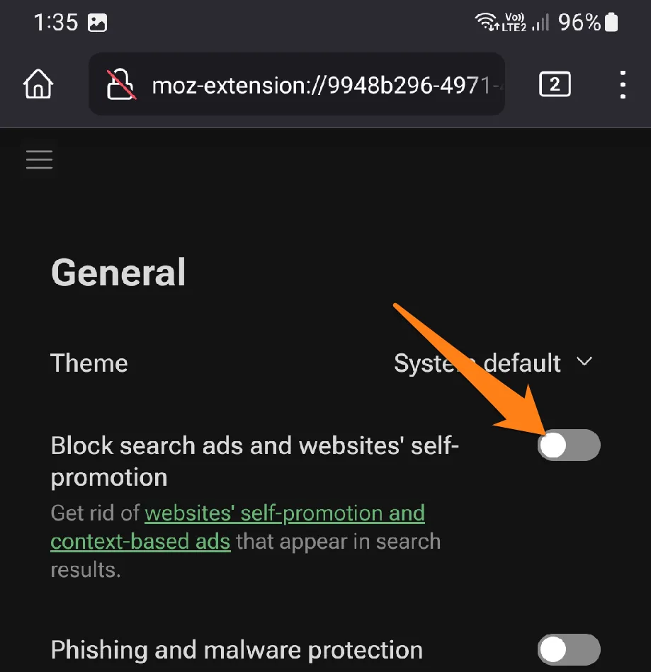 Activate the Block search ads