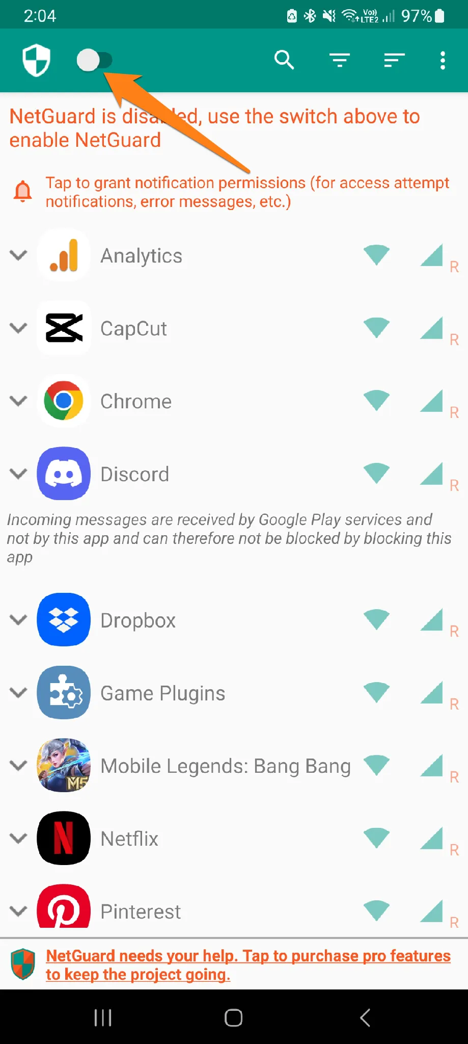 Activate the button How to Block Internet For Apps on Android