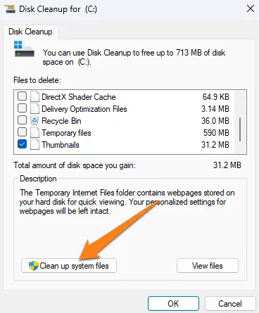 Click on Clean up system files How to Clear Cache on Windows 11