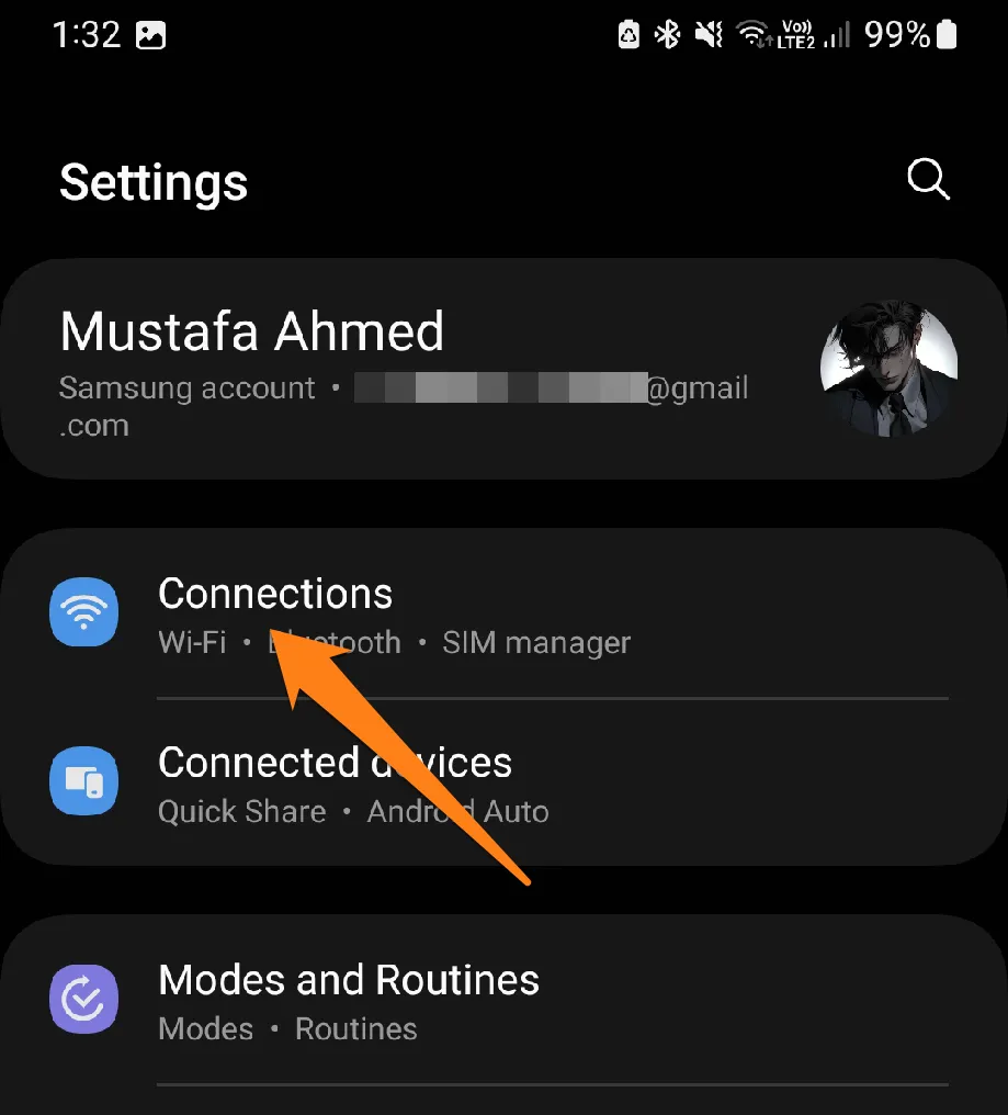 Click on Connections How to Block Internet For Apps on Android