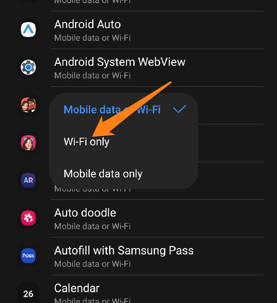 Click on Wi-Fi Only How to Block Internet For Apps on Android