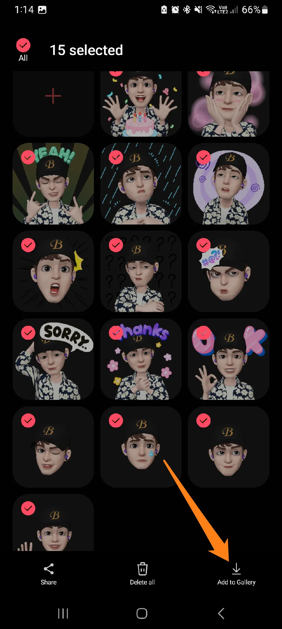 Select all the stickers How to Use Samsung AR Emoji