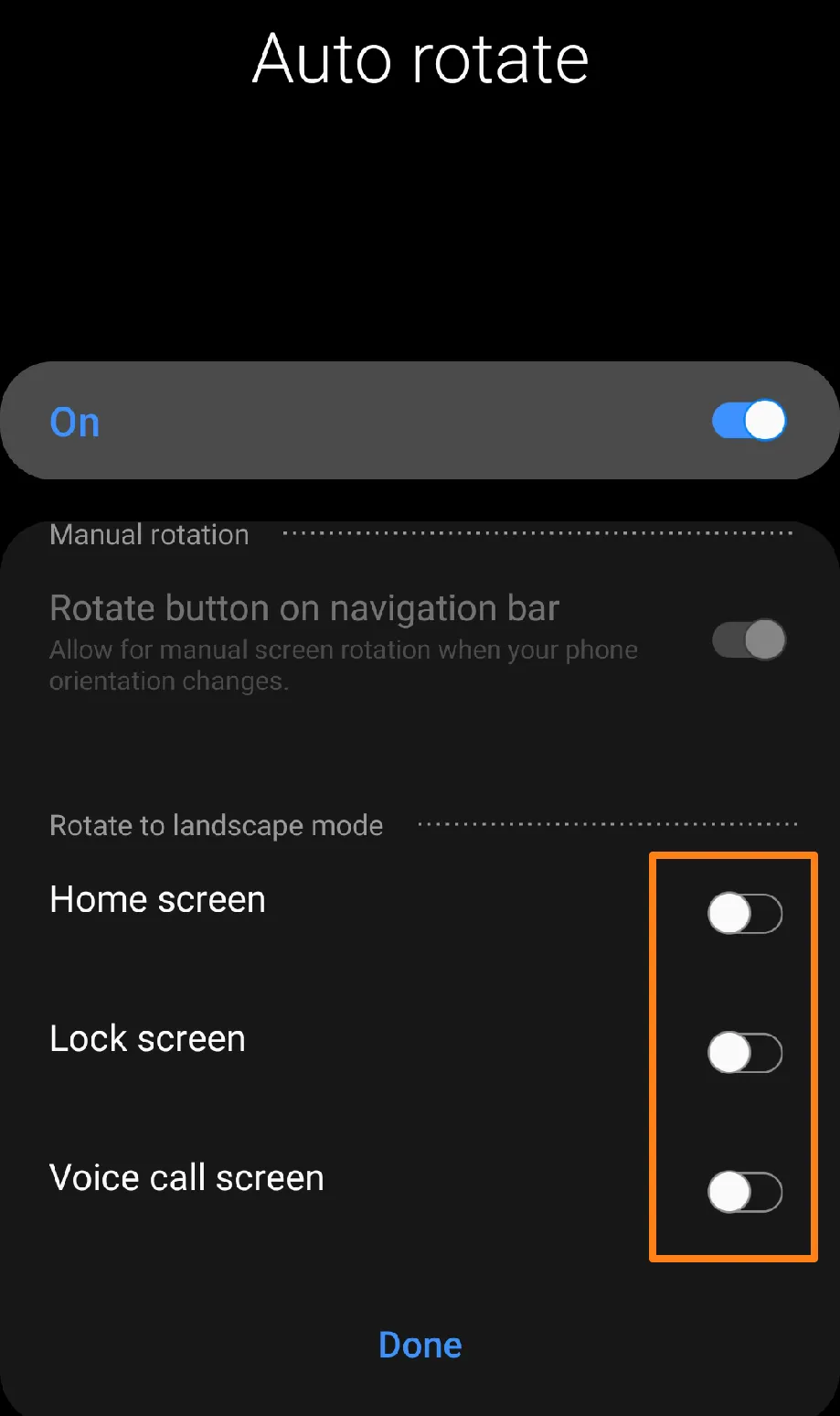 Activate the Home Screen, Lock Screen, and Voice Call Screen buttons How To Fix Android Screen Not Rotating