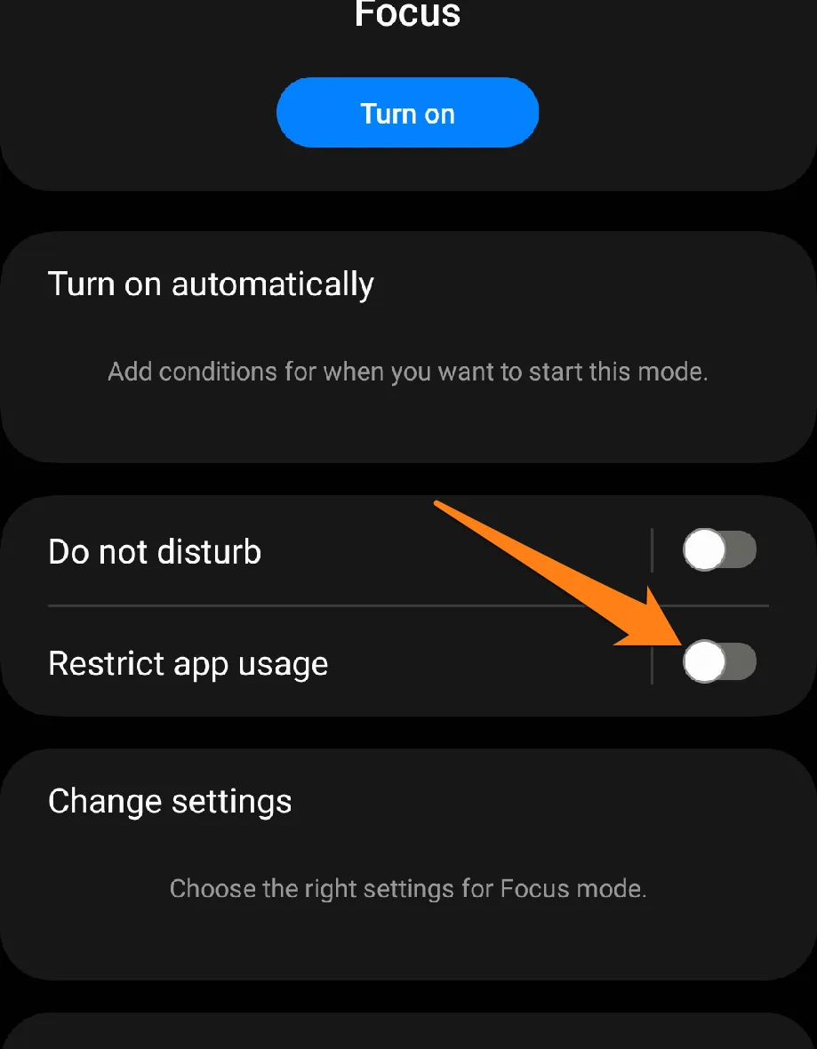 Activate the Restrict App Use button How to Use Focus Mode on Android