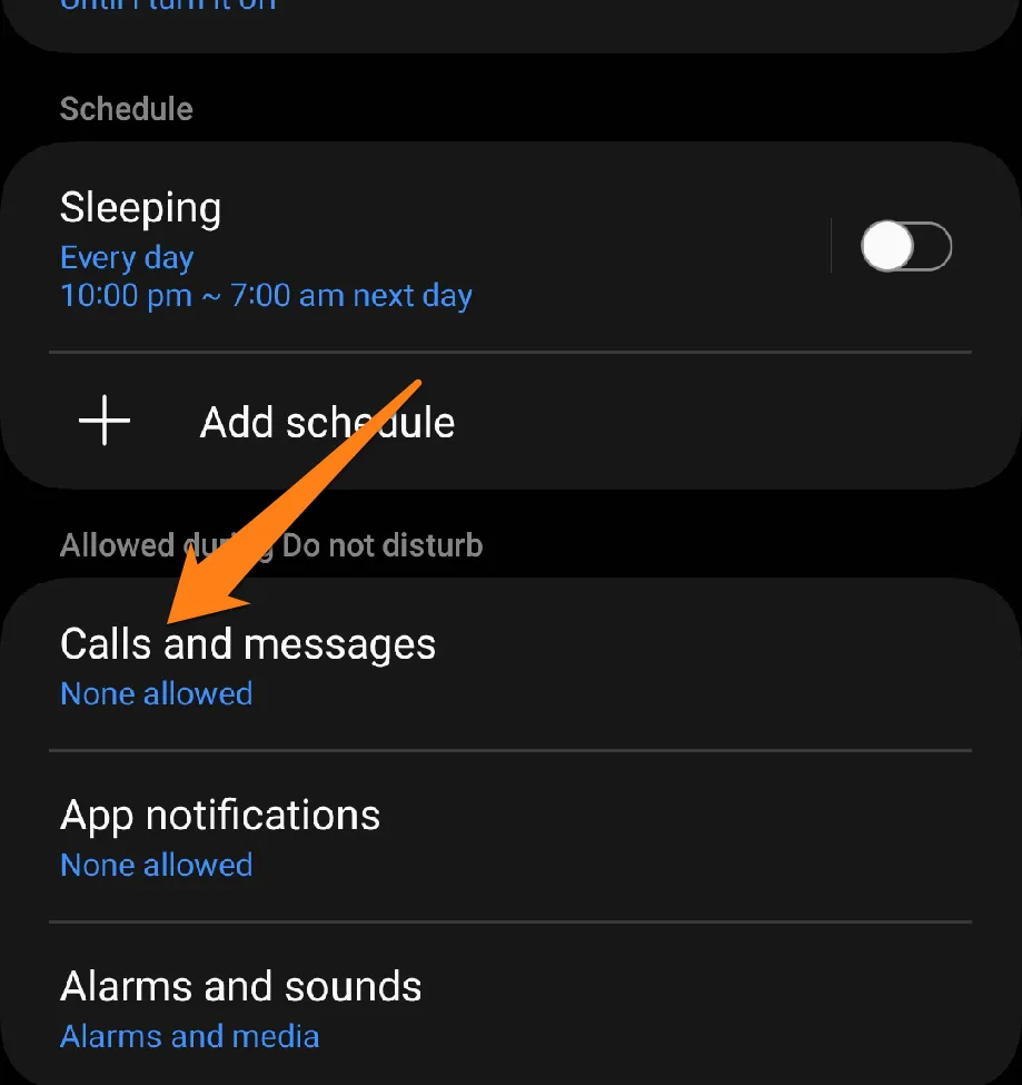 Click on Calls and Messages How to set up Do Not Disturb on Samsung Galaxy