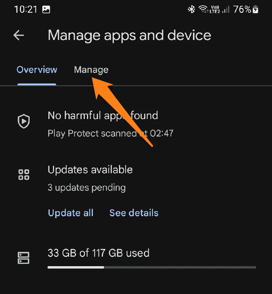Click on Manage How to Restore Apps on Android
