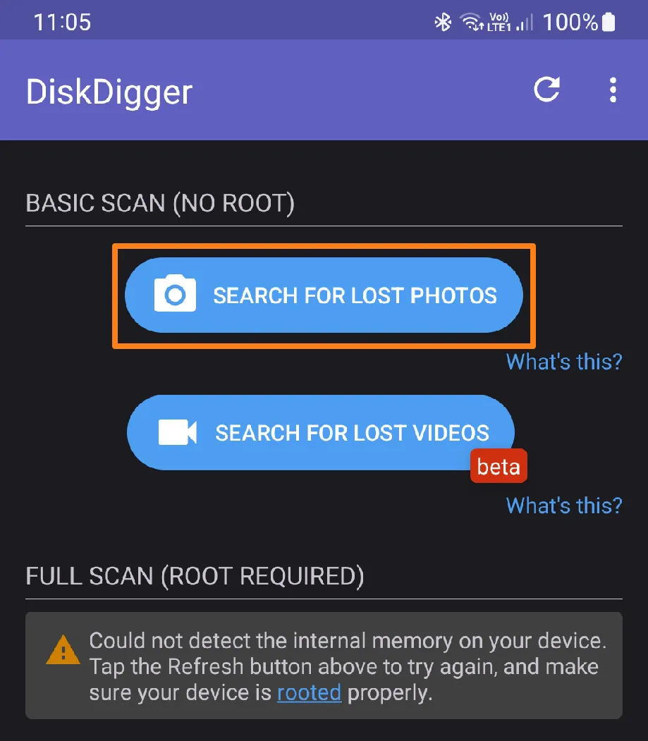 Click on Search For Lost Photos How to Recover a Deleted Photo on Android