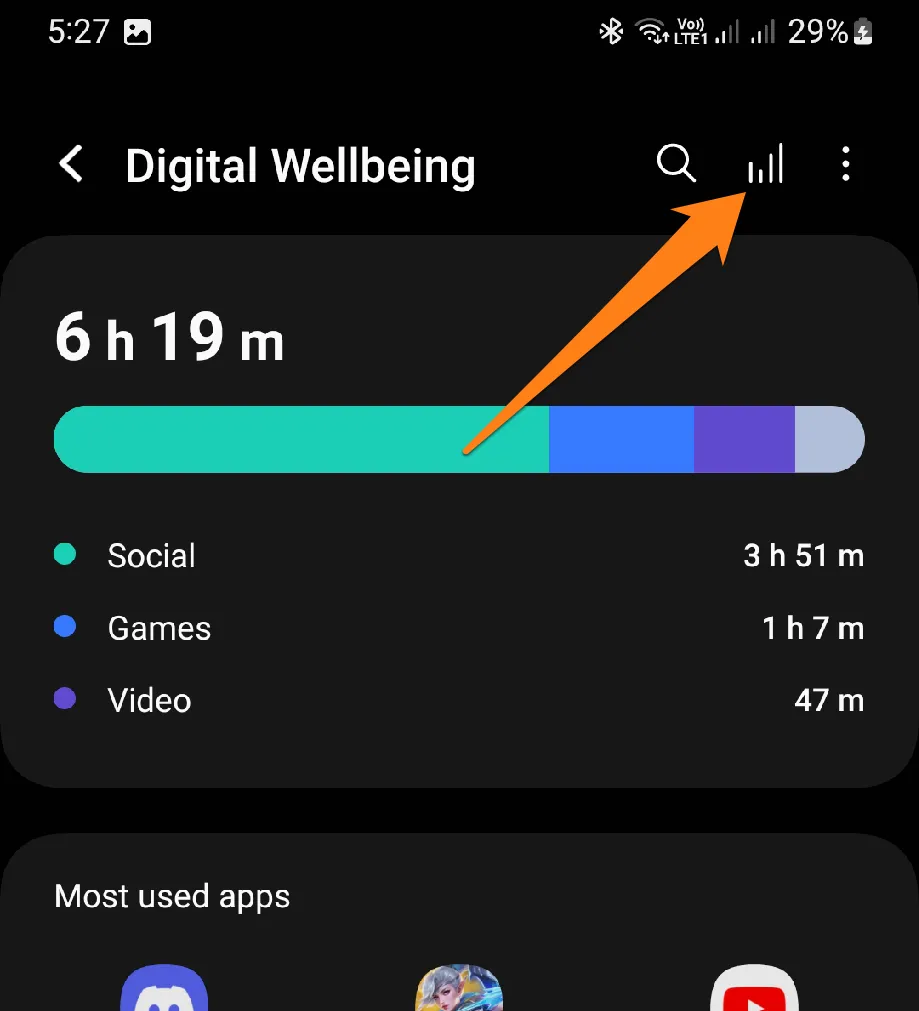 Click on the chart icon How to Check Screen Time on Android