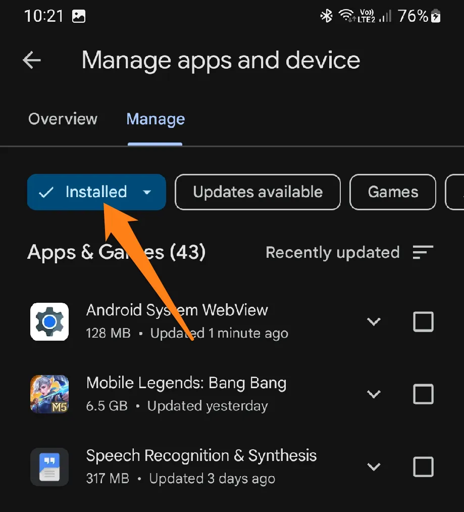 Click on the word installed How to Restore Apps on Android