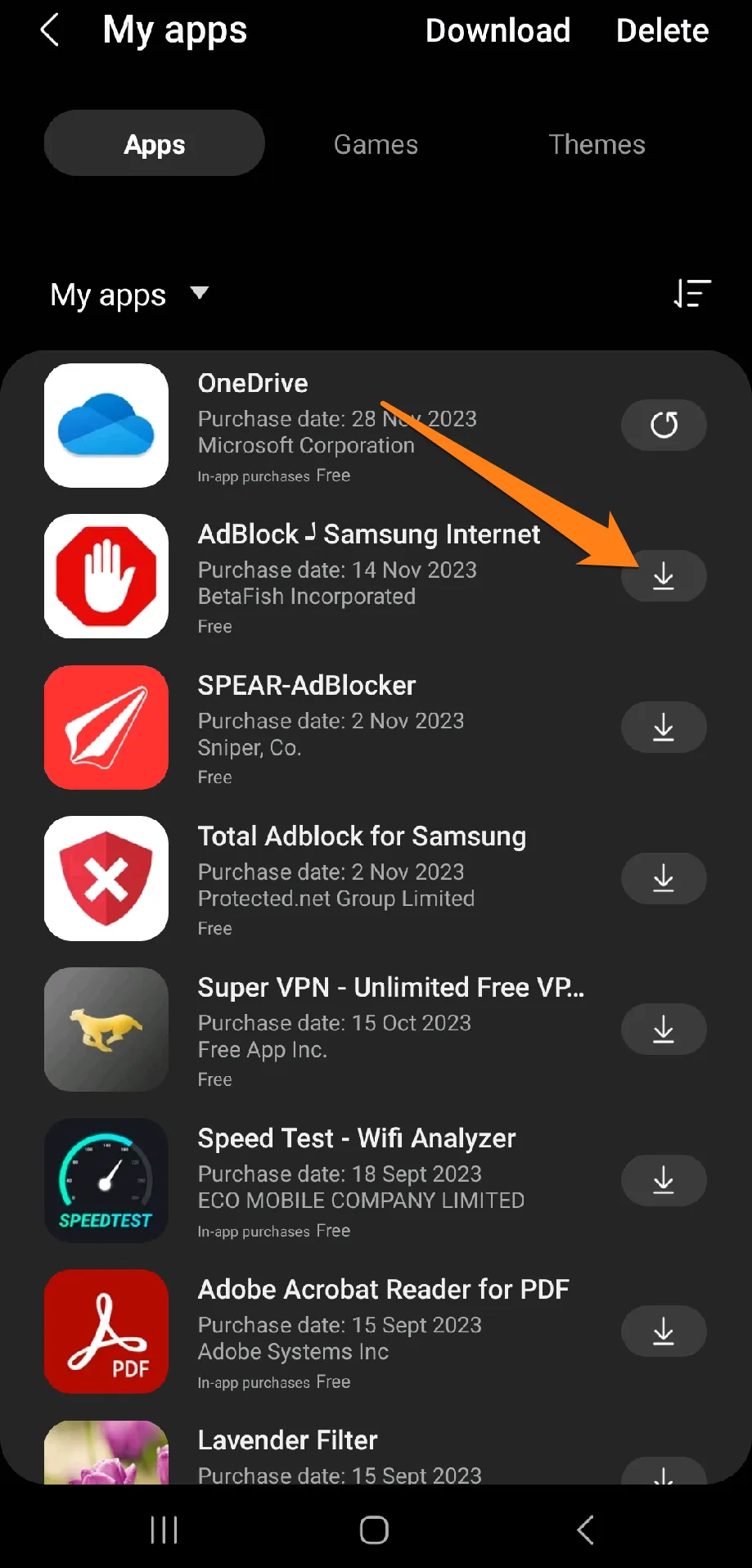 Click the download icon How to Restore Apps on Android