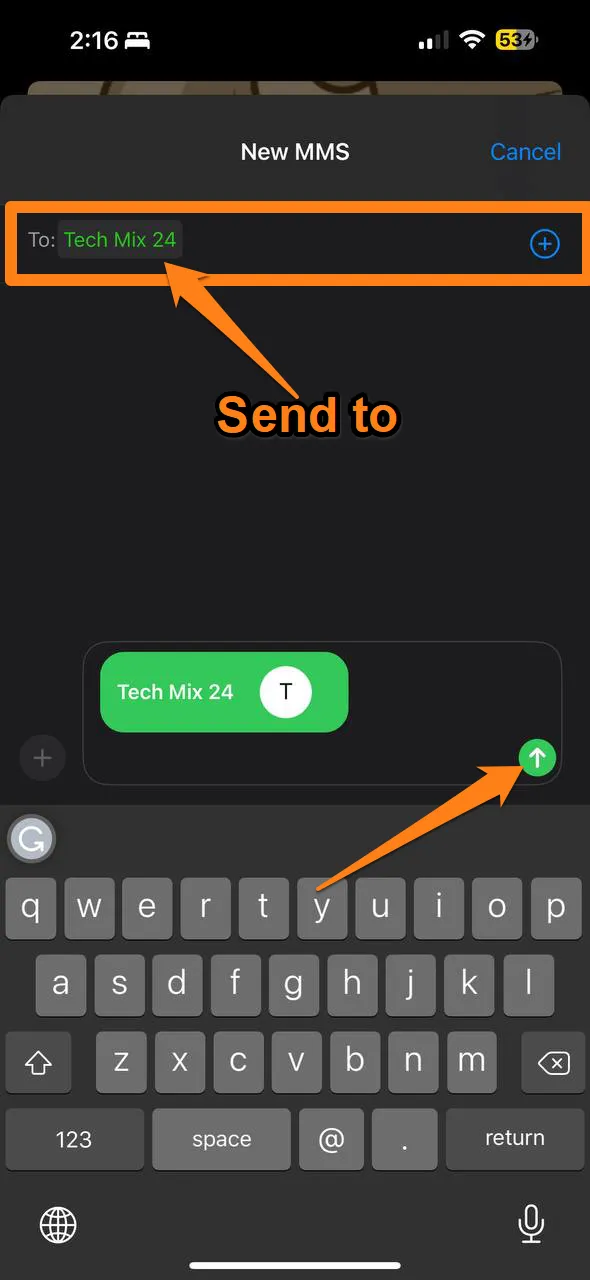 Click the sending sign How to Share a Contact Over Text Message