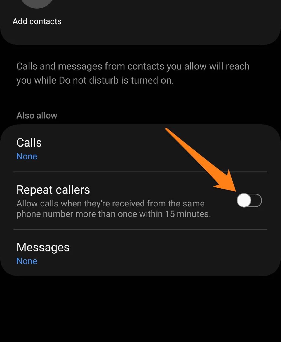 Turn on the Repeat Callers How to set up Do Not Disturb on Samsung Galaxy